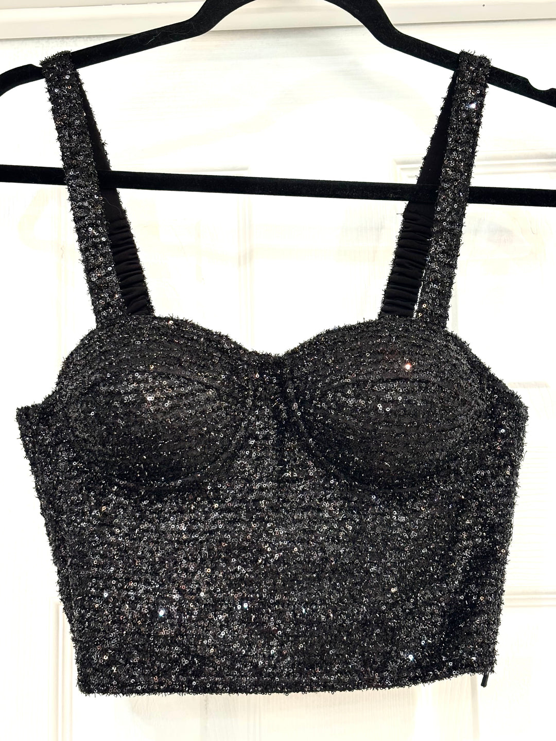 MAJE LARGOT SEQUINED BUSTIER CORSET TOP