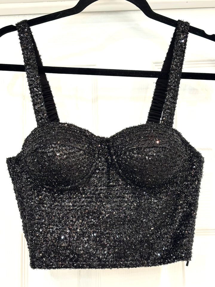 MAJE LARGOT SEQUINED BUSTIER CORSET TOP