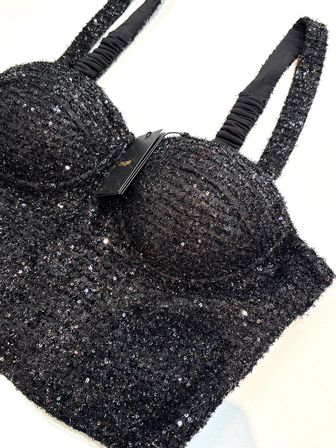 MAJE LARGOT SEQUINED BUSTIER CORSET TOP