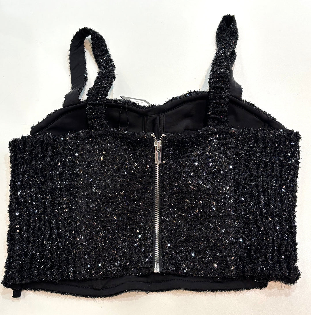 MAJE LARGOT SEQUINED BUSTIER CORSET TOP
