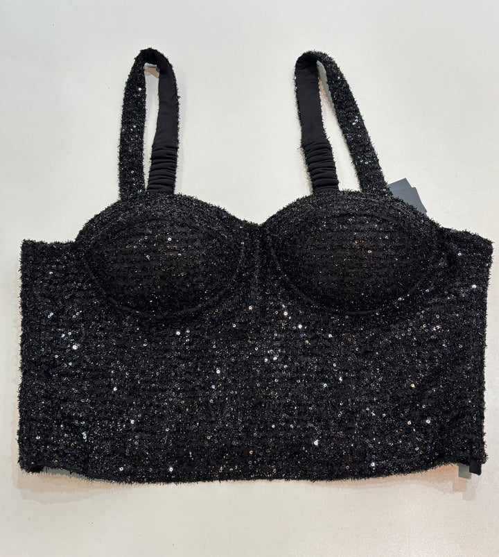 MAJE LARGOT SEQUINED BUSTIER CORSET TOP