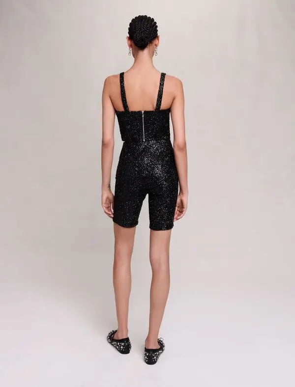MAJE LARGOT SEQUINED BUSTIER CORSET TOP