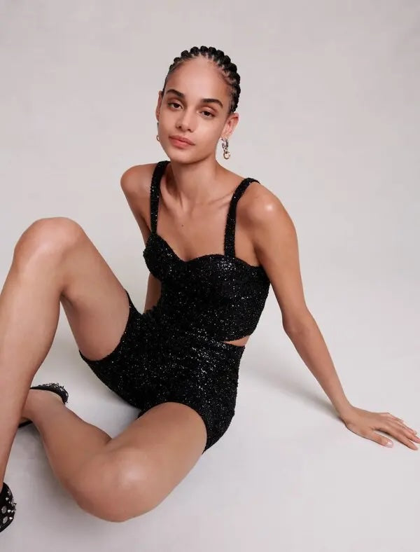 MAJE LARGOT SEQUINED BUSTIER CORSET TOP