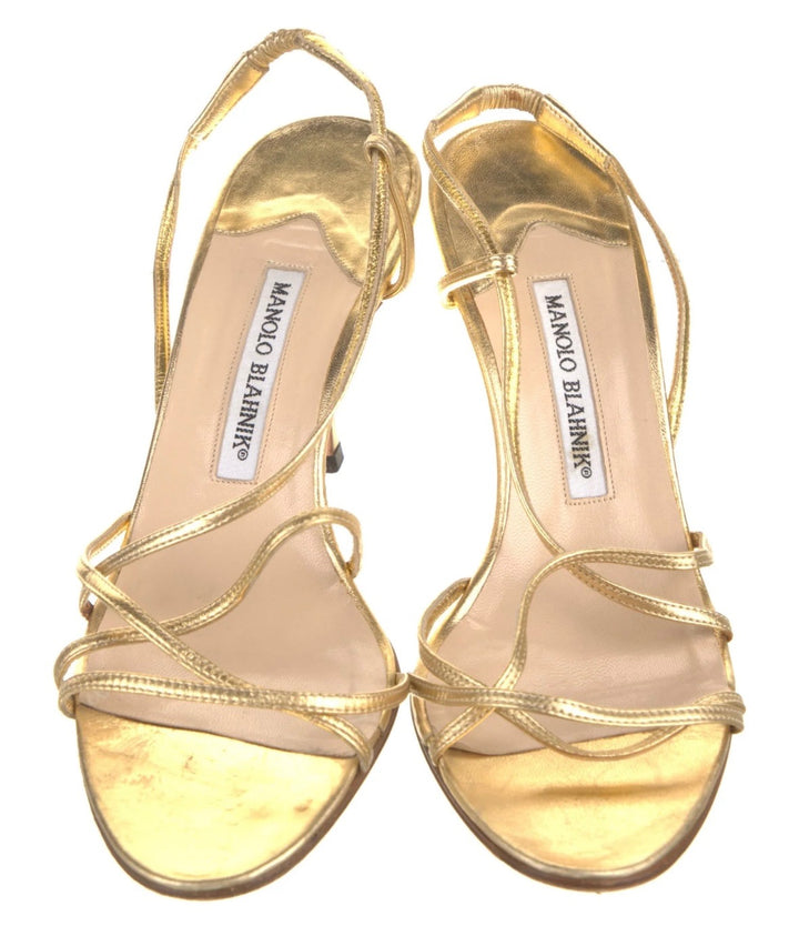 MANOLO BLAHNIK NINFEMU METALLIC LEATHER SLINGBACK SANDALS