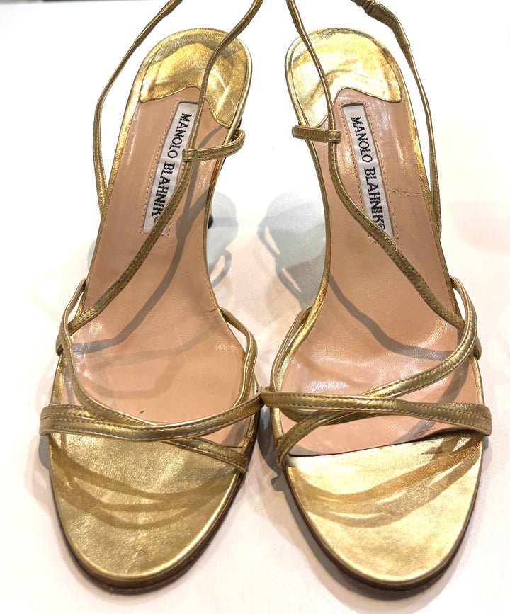 MANOLO BLAHNIK NINFEMU METALLIC LEATHER SLINGBACK SANDALS