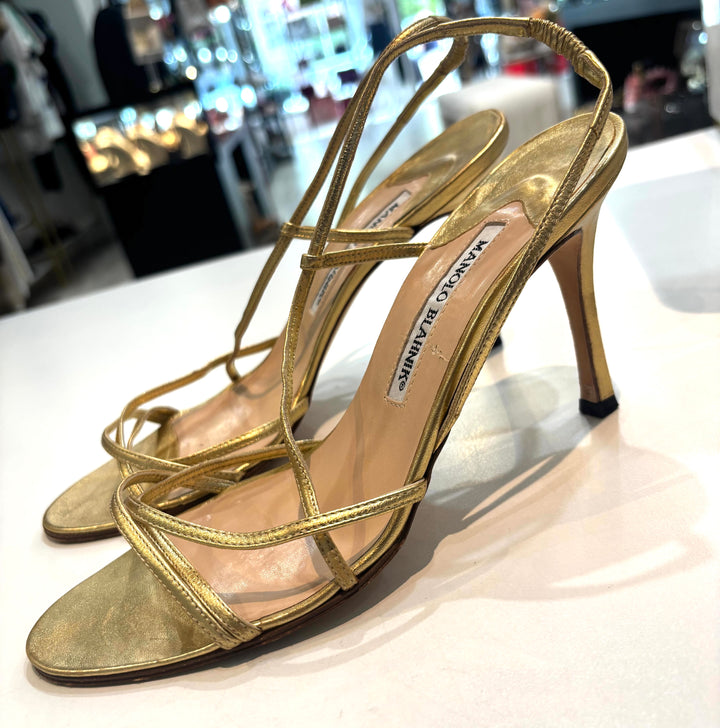 MANOLO BLAHNIK NINFEMU METALLIC LEATHER SLINGBACK SANDALS