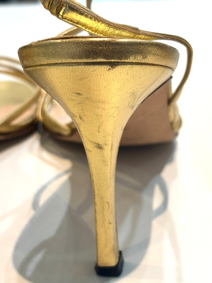 MANOLO BLAHNIK NINFEMU METALLIC LEATHER SLINGBACK SANDALS
