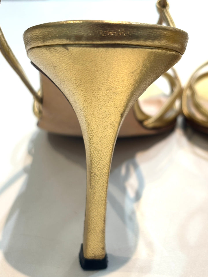 MANOLO BLAHNIK NINFEMU METALLIC LEATHER SLINGBACK SANDALS