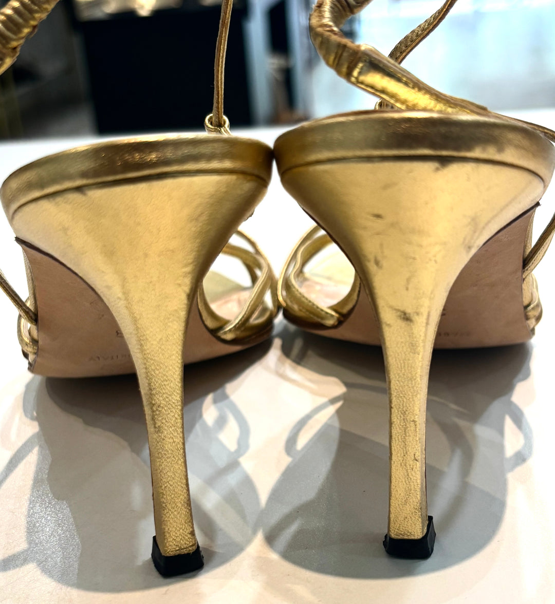 MANOLO BLAHNIK NINFEMU METALLIC LEATHER SLINGBACK SANDALS