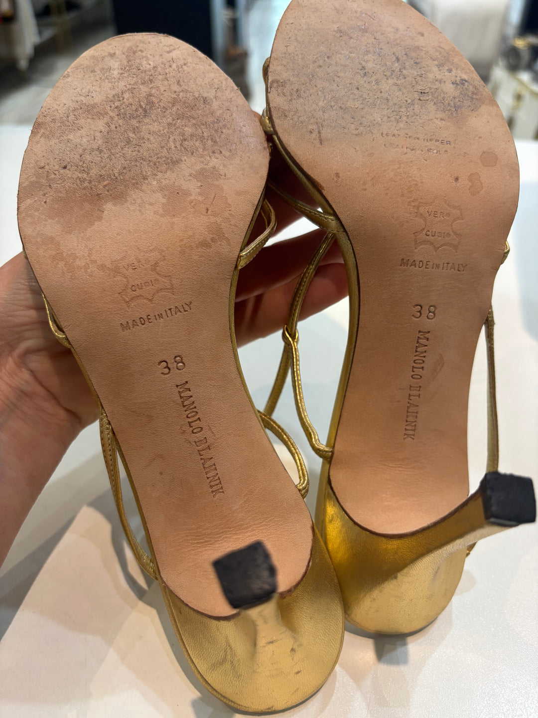 MANOLO BLAHNIK NINFEMU METALLIC LEATHER SLINGBACK SANDALS
