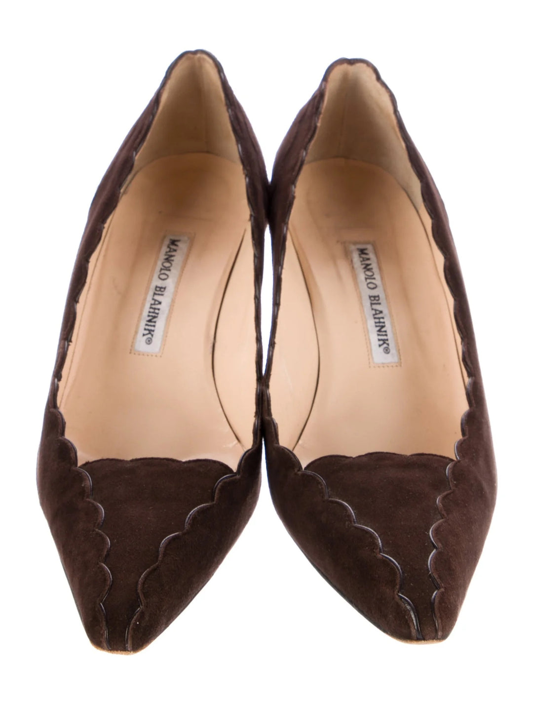 MANOLO BLAHNIK SRILASCA 50 SCALLOPED SUEDE PUMPS