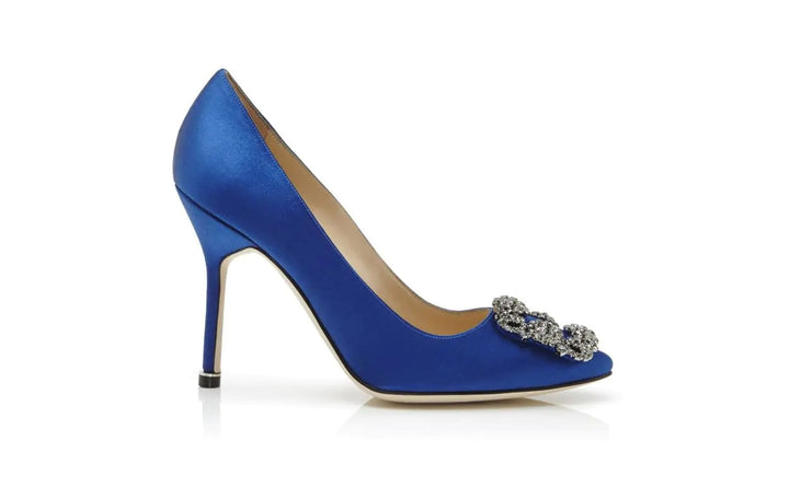 MANOLO BLAHNIK HANGISI JEWEL BUCKLE SATIN PUMPS