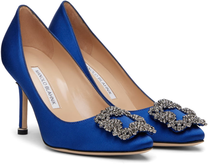 MANOLO BLAHNIK HANGISI JEWEL BUCKLE SATIN PUMPS