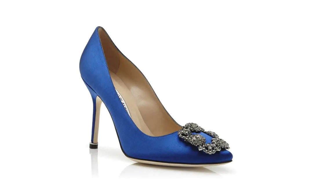 MANOLO BLAHNIK HANGISI JEWEL BUCKLE SATIN PUMPS