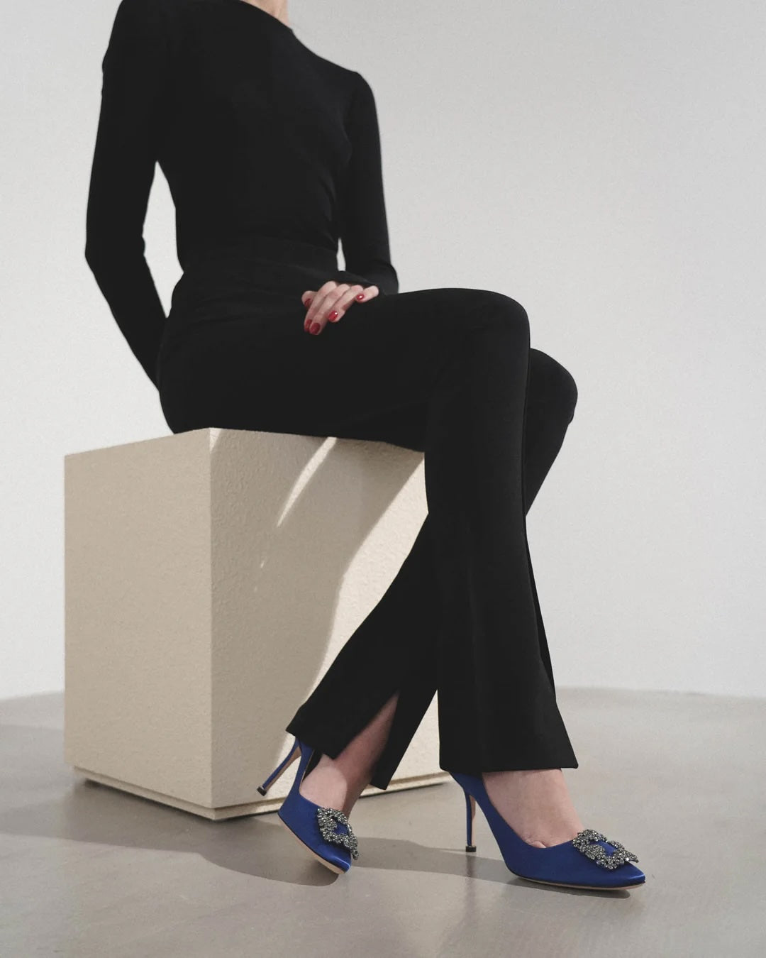 MANOLO BLAHNIK HANGISI JEWEL BUCKLE SATIN PUMPS