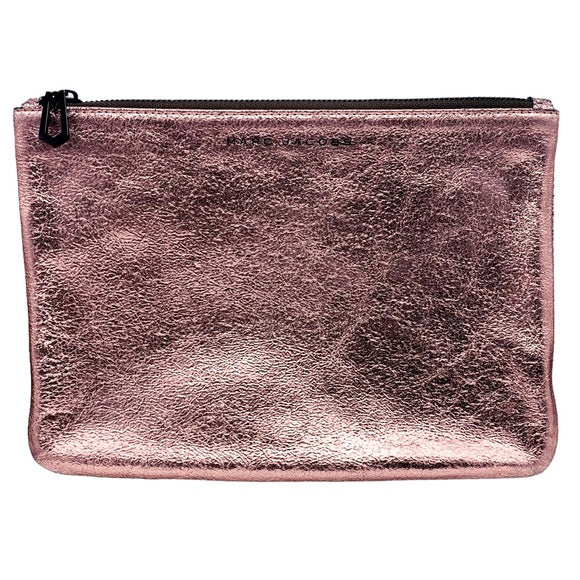 MARC JACOBS METALLIC LEATHER POUCH IN ROSE PINK