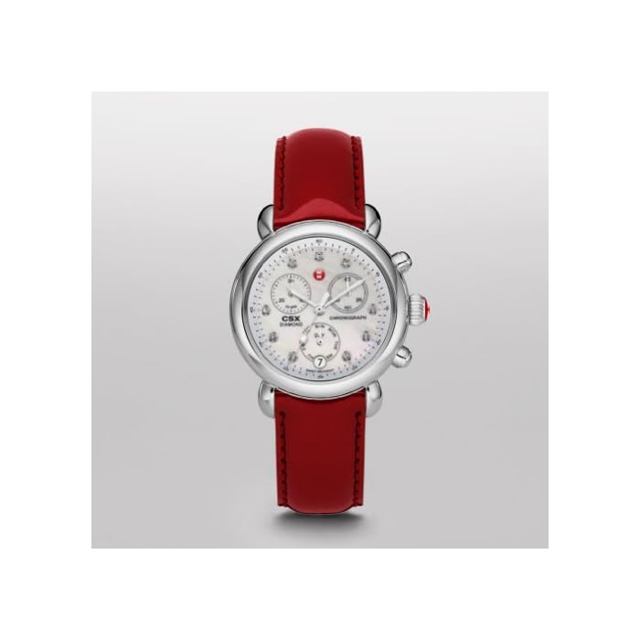 MICHELE SIGNATURE CSX 36 MM WATCH SCARLET PATENT BAND