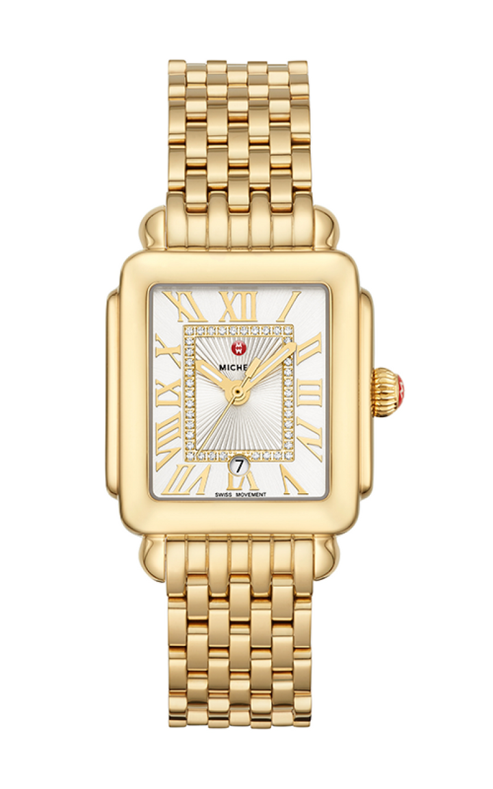 MICHELE DECO MADISON 18K GOLD PLATED DIAMOND DIAL WATCH