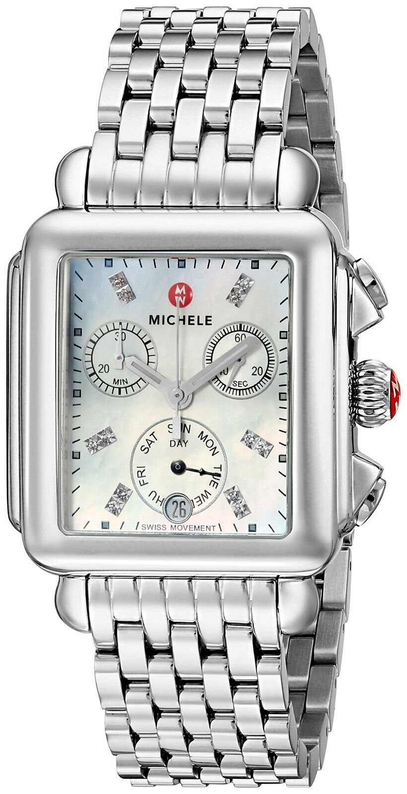 MICHELE DECO DIAMOND MOTHER OF PEARL DIAL STEEL WOMEN&