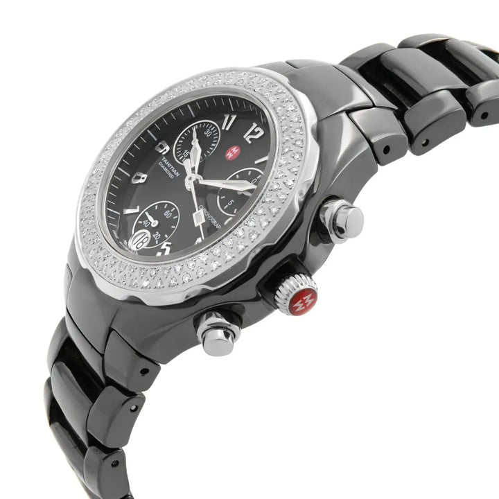 MICHELE TAHITIAN BLACK CERAMIC CHRONOGRAPH DIAMOND LADIES WATCH