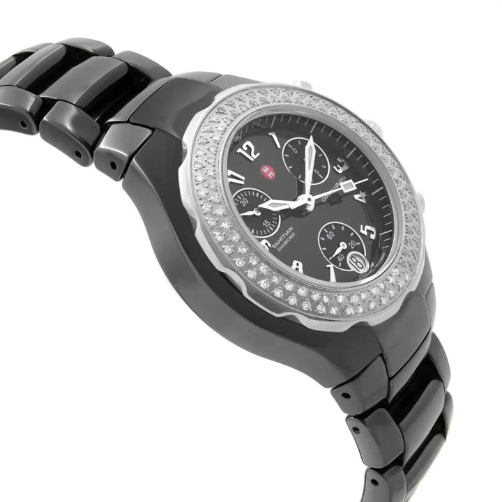MICHELE TAHITIAN BLACK CERAMIC CHRONOGRAPH DIAMOND LADIES WATCH