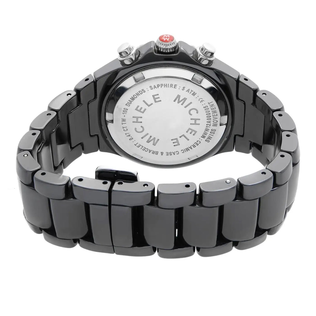 MICHELE TAHITIAN BLACK CERAMIC CHRONOGRAPH DIAMOND LADIES WATCH