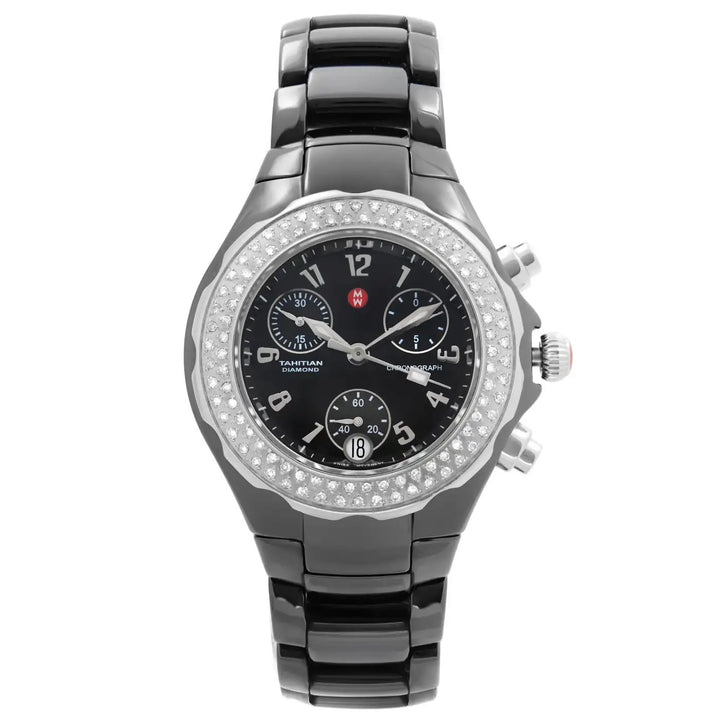 MICHELE TAHITIAN BLACK CERAMIC CHRONOGRAPH DIAMOND LADIES WATCH