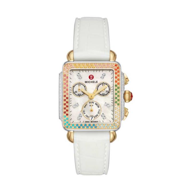 MICHELE 33X35MM DECO CAROUSEL DIAMOND RAINBOW BEZEL WATCH