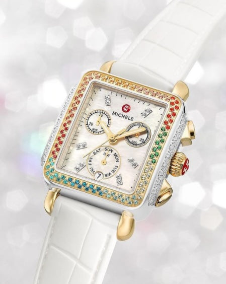 MICHELE 33X35MM DECO CAROUSEL DIAMOND RAINBOW BEZEL WATCH