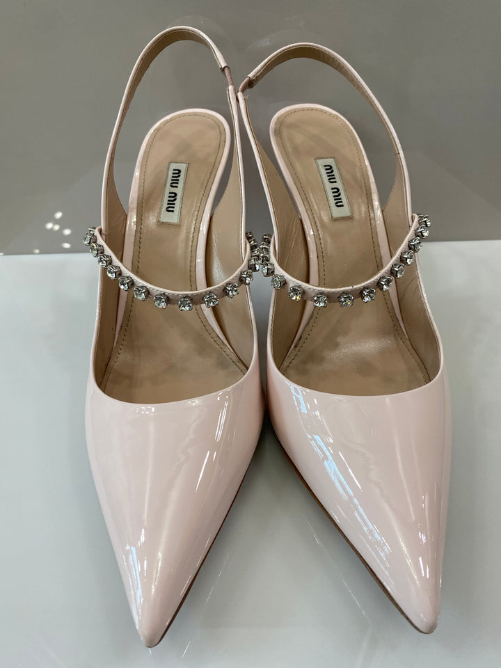 MIU MIU CRYSTAL EMBELLISHED SLINGBACK PUMPS