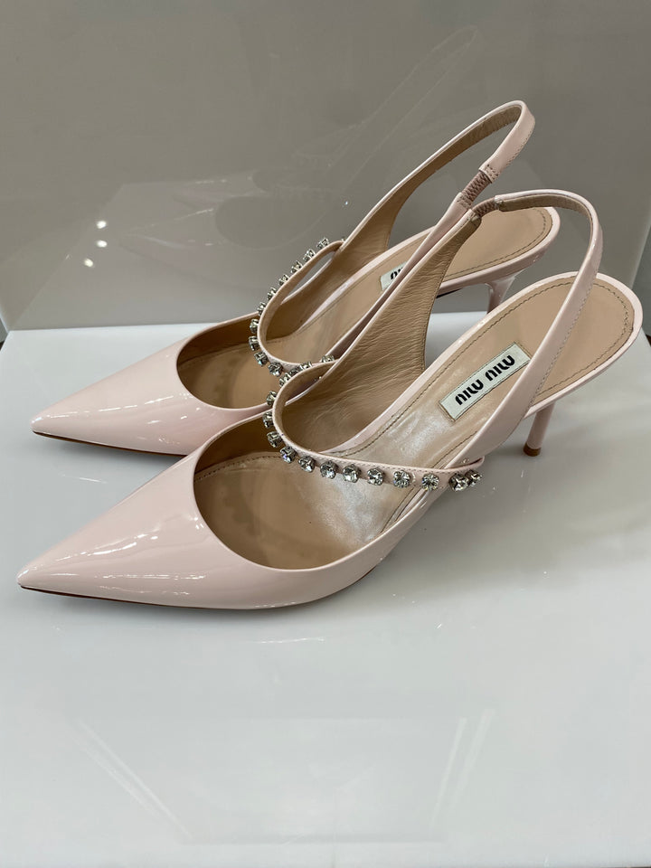 MIU MIU CRYSTAL EMBELLISHED SLINGBACK PUMPS