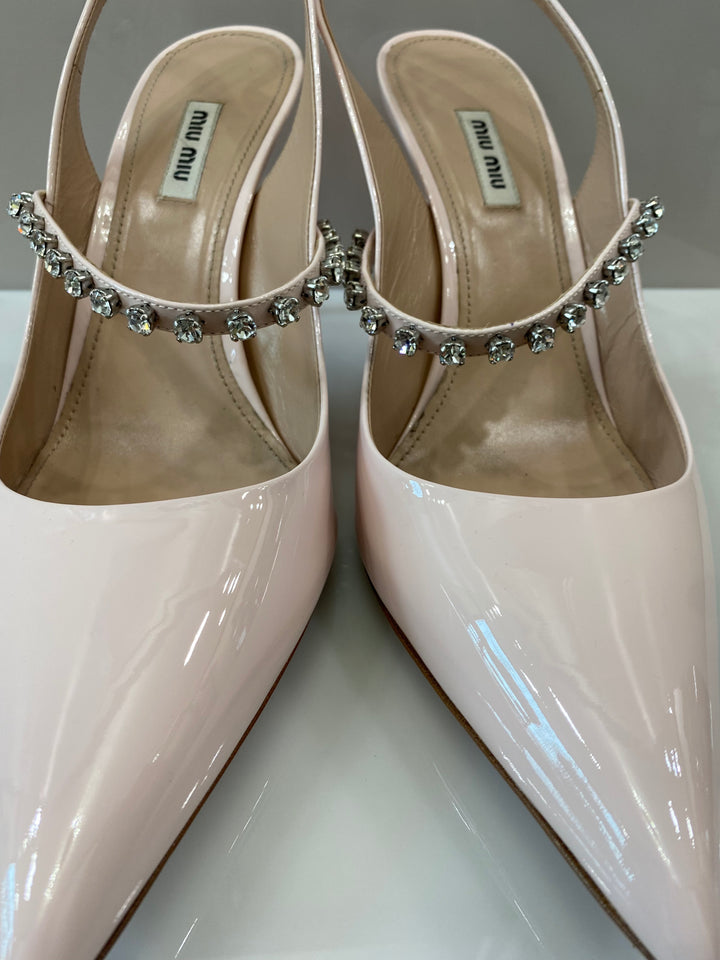 MIU MIU CRYSTAL EMBELLISHED SLINGBACK PUMPS