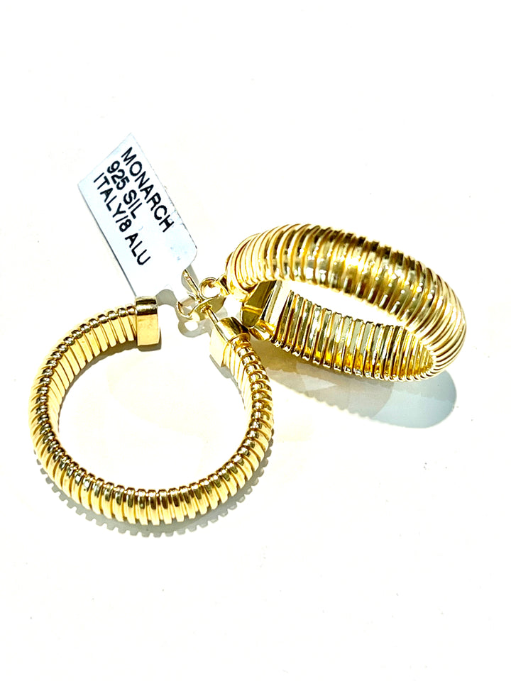 MONARCH ITALY STERLING SILVER RIBBED HOOP EARRINGS