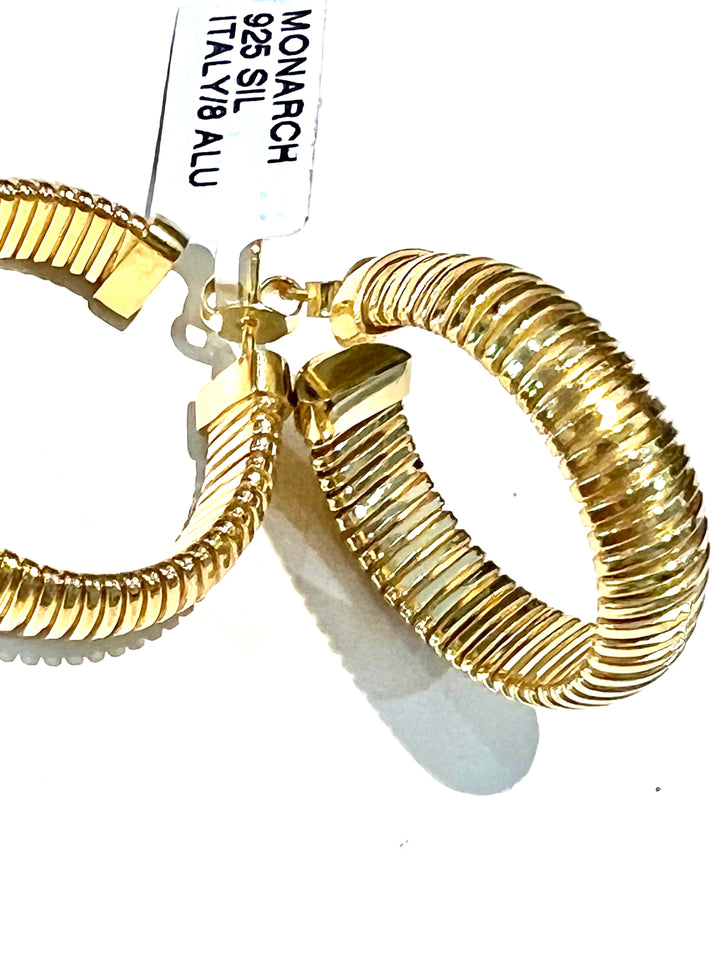 MONARCH ITALY STERLING SILVER RIBBED HOOP EARRINGS