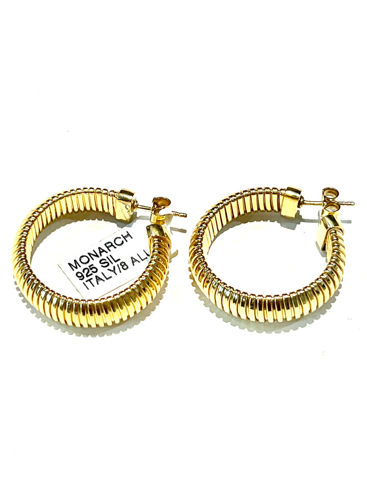 MONARCH ITALY STERLING SILVER RIBBED HOOP EARRINGS