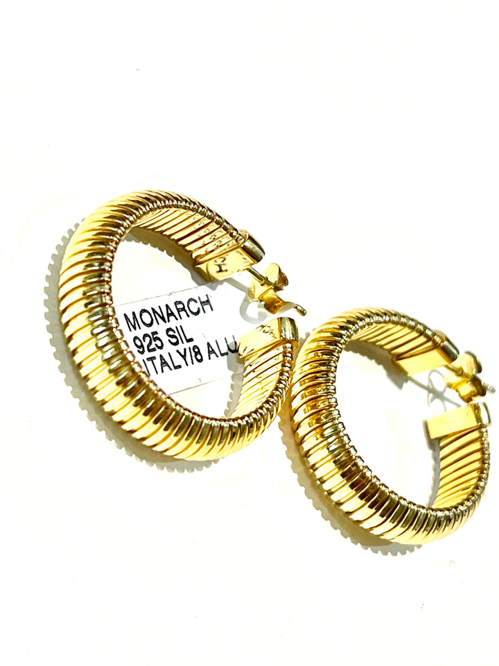 MONARCH ITALY STERLING SILVER RIBBED HOOP EARRINGS