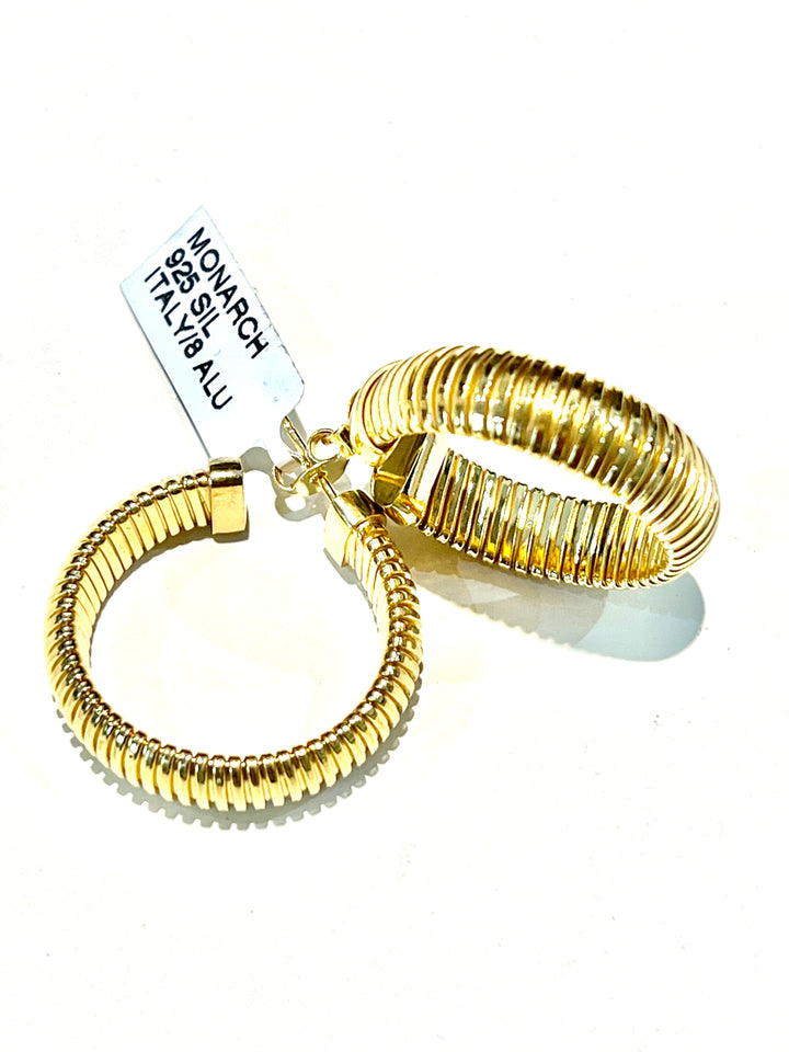 MONARCH ITALY STERLING SILVER RIBBED HOOP EARRINGS