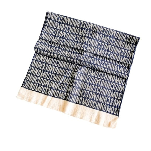MOSCHINO WOOL BLEANT BLUE &amp; CREAM SHAWL