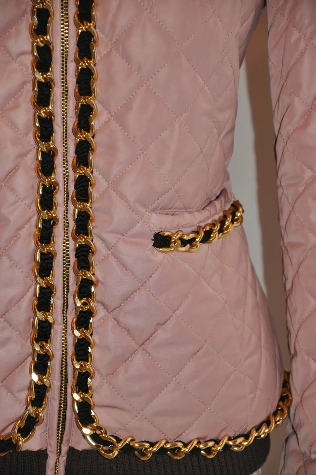 MOSCHINO LOVE QUILTED CHAIN LINK ZIPPER JACKET
