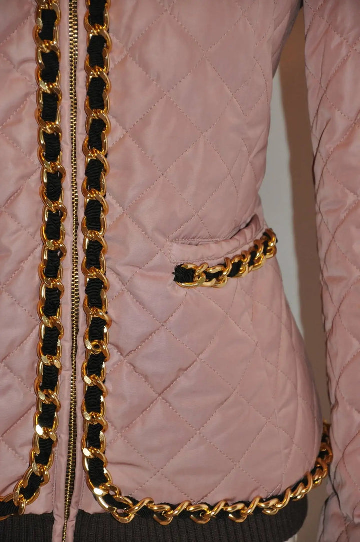 MOSCHINO LOVE QUILTED CHAIN LINK ZIPPER JACKET
