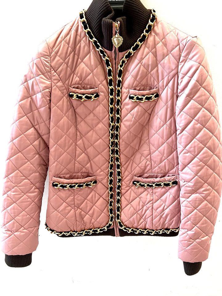 MOSCHINO LOVE QUILTED CHAIN LINK ZIPPER JACKET