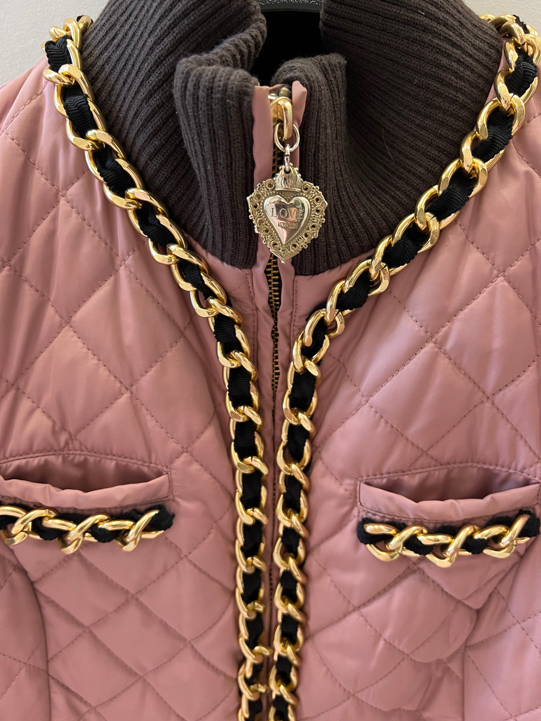 MOSCHINO LOVE QUILTED CHAIN LINK ZIPPER JACKET
