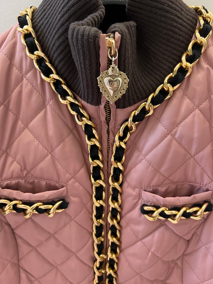 MOSCHINO LOVE QUILTED CHAIN LINK ZIPPER JACKET