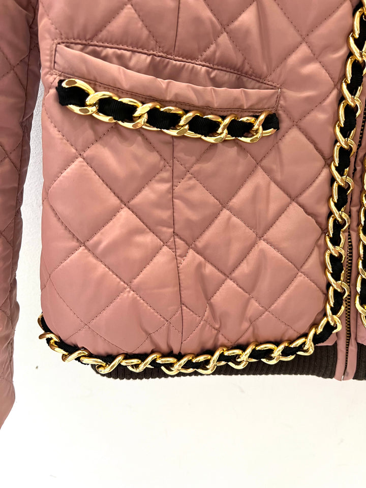 MOSCHINO LOVE QUILTED CHAIN LINK ZIPPER JACKET