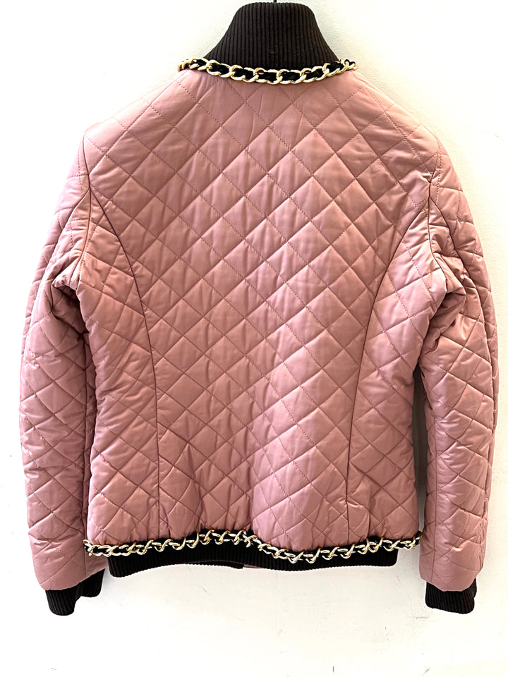 MOSCHINO LOVE QUILTED CHAIN LINK ZIPPER JACKET