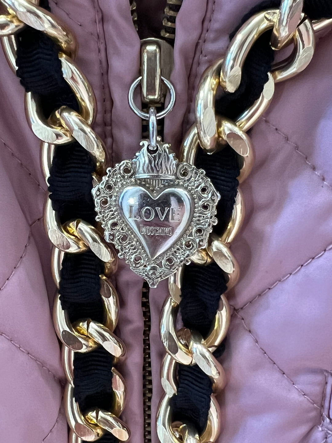 MOSCHINO LOVE QUILTED CHAIN LINK ZIPPER JACKET