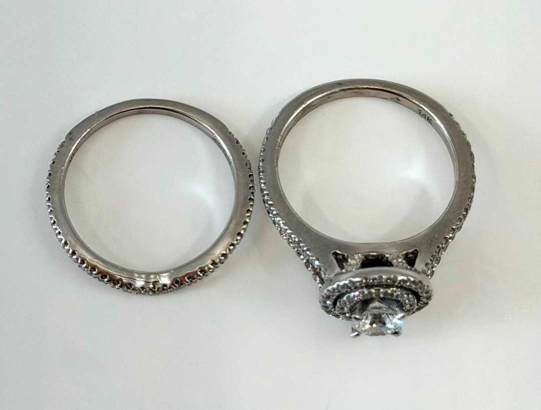 NEIL LANE 14K WHITE GOLD DIAMOND HALO BRIDAL WEDDING RING SET