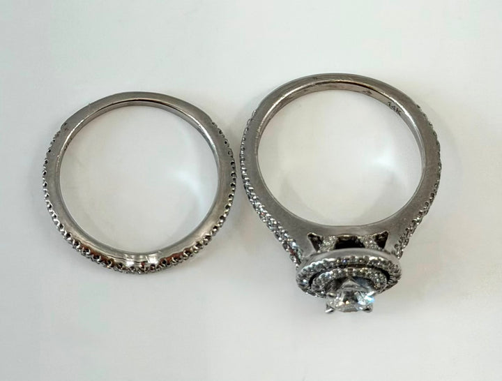 NEIL LANE 14K WHITE GOLD DIAMOND HALO BRIDAL WEDDING RING SET