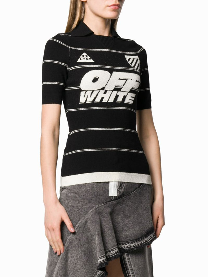 OFF-WHITE STRIPE PRINT KNITTED POLO SHIRT