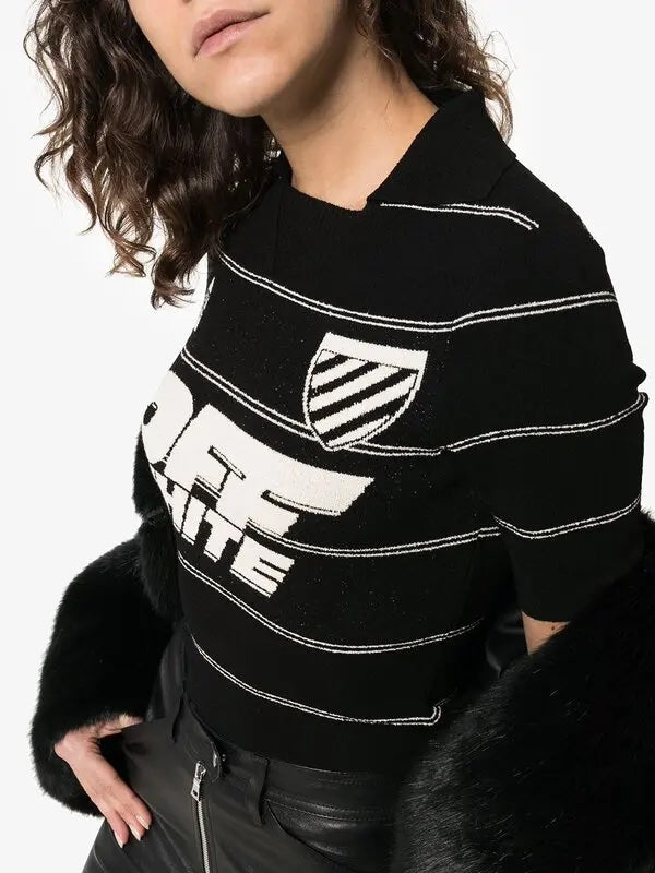 OFF-WHITE STRIPE PRINT KNITTED POLO SHIRT